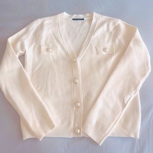 Almost New T TAHARI Cardigan with Faux Pearl Buttons in White